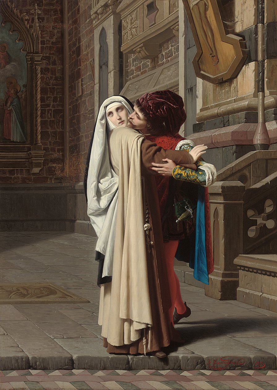 Fra Filippo Lippin ja Lucrezia Butin syleily, 1871 tekijältä Gabriele Castagnola
