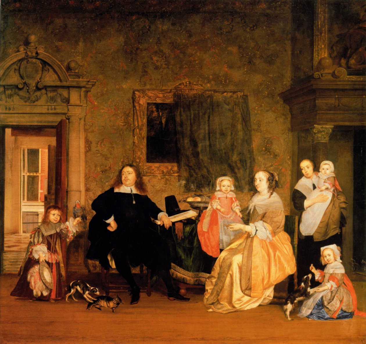 Bildnis des Jan Jacobsz Hinlopen und seiner Familie tekijältä Gabriel Metsu