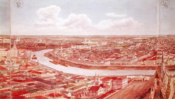 Moskovan panoraama, joka kuvaa Moskvajokea, 1819 (wc paperilla) (katso 170139-170146) tekijältä Gadolle