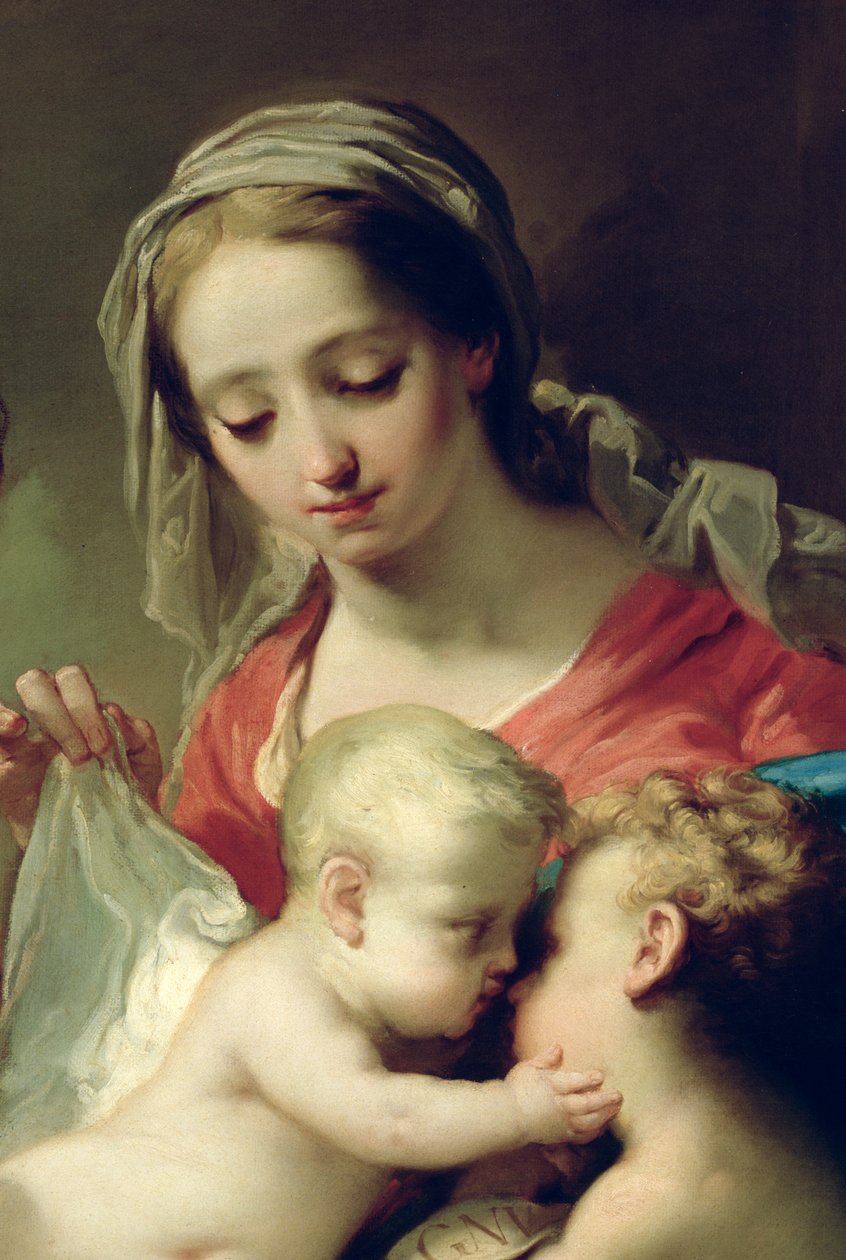 Madonna ja lapsi pyhien Johnin, Annan ja Roccon kanssa, n. 1785 öljytaulun yksityiskohta 50187 tekijältä Gaetano Gandolfi