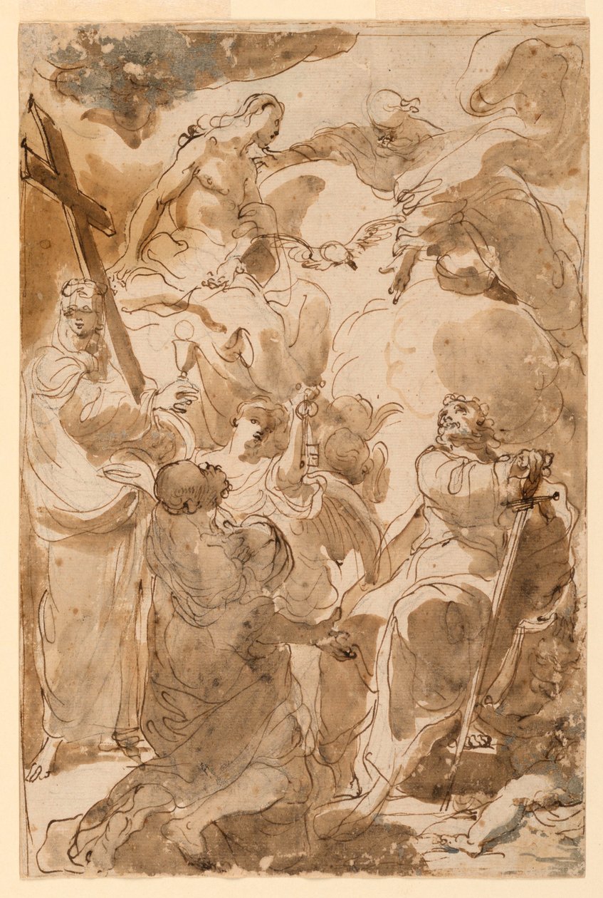 Piirros, Kolminaisuus ja apostolit, Pietari ja Paavali, 1770-80. tekijältä Gaetano Gandolfi