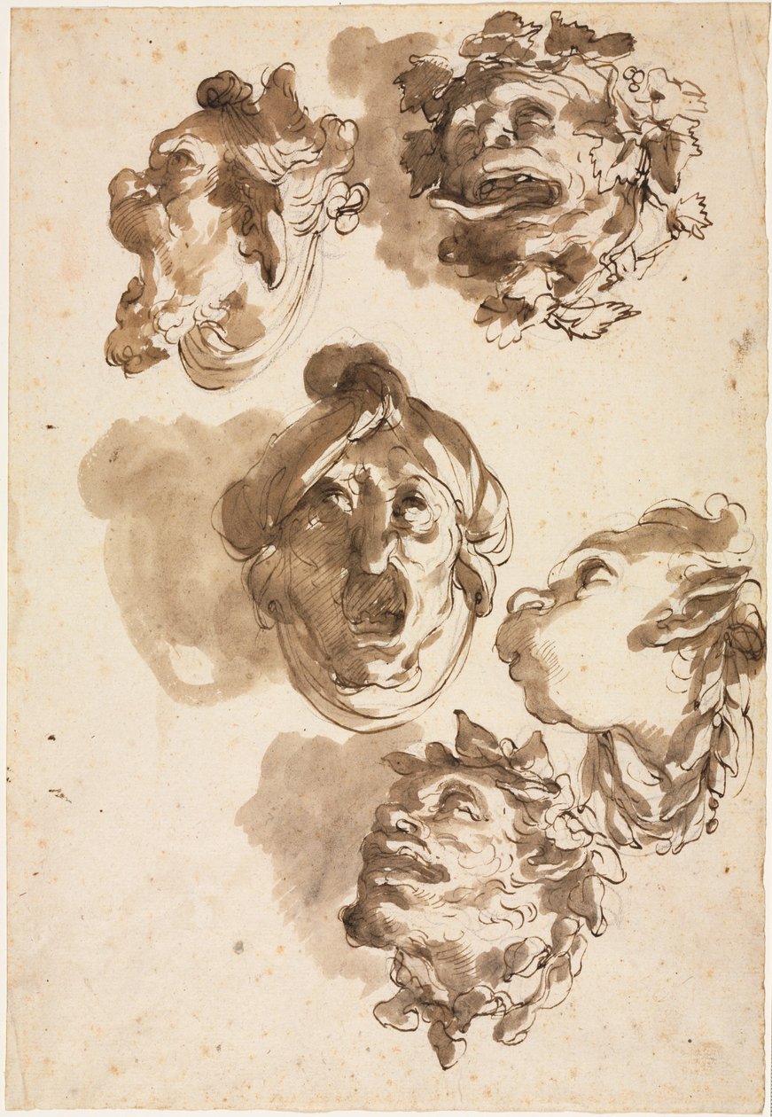 Five Grotesque Heads, 1700-luvun toinen puoli. tekijältä Gaetano Gandolfi