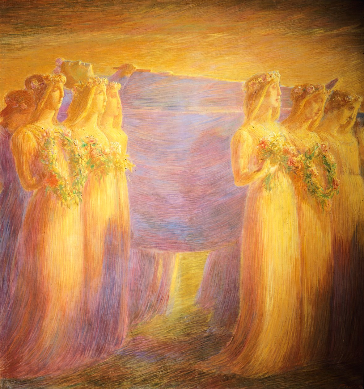 Neitsyen hautajaiset, Gaetano Previati (1852-1920), Yksityiskohta keskiosasta tekijältä Gaetano Previati