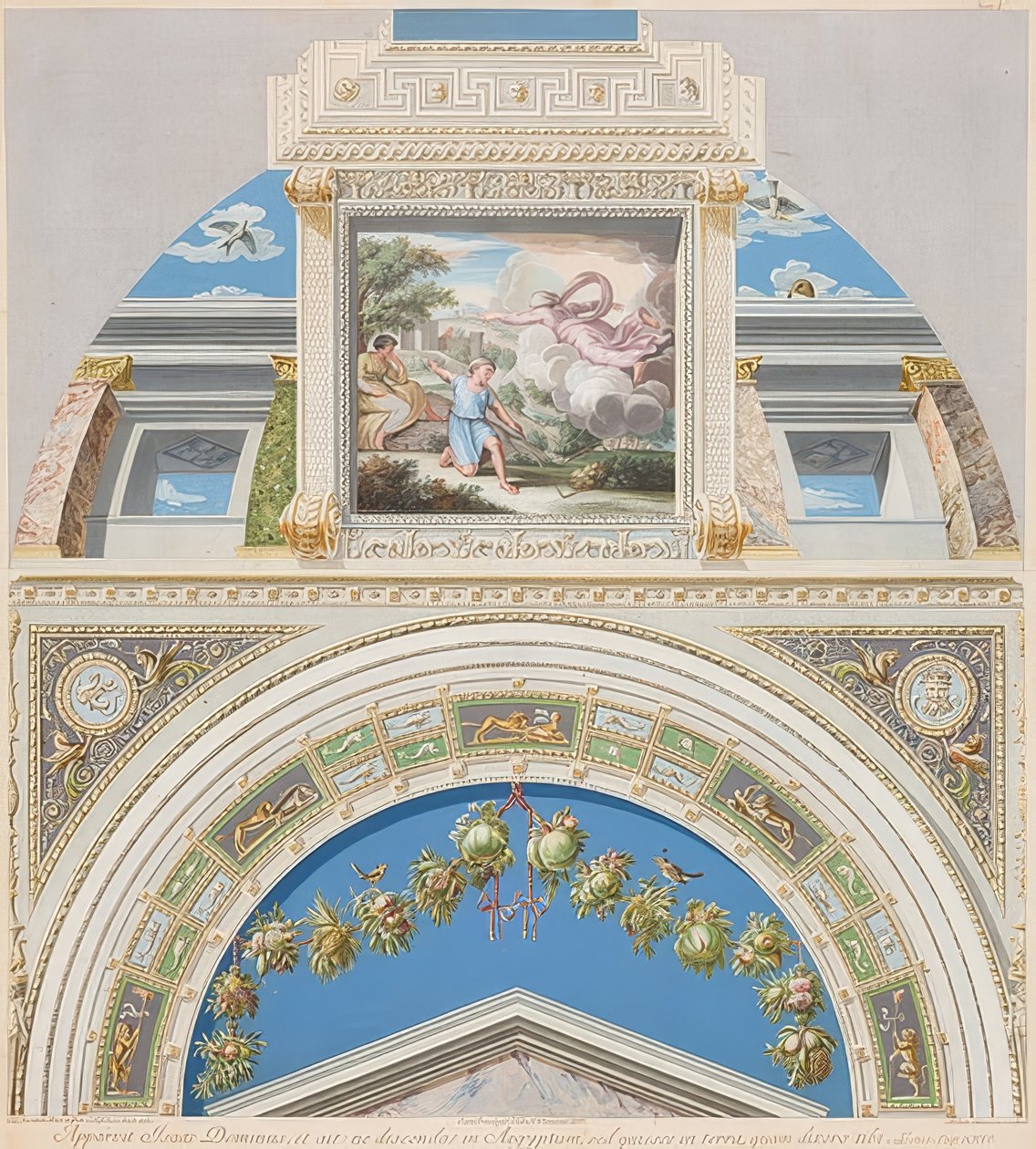 Lunette ja holvi, jossa Jumala ilmestyy Iisakille. 1774 tekijältä Gaetano Savorelli