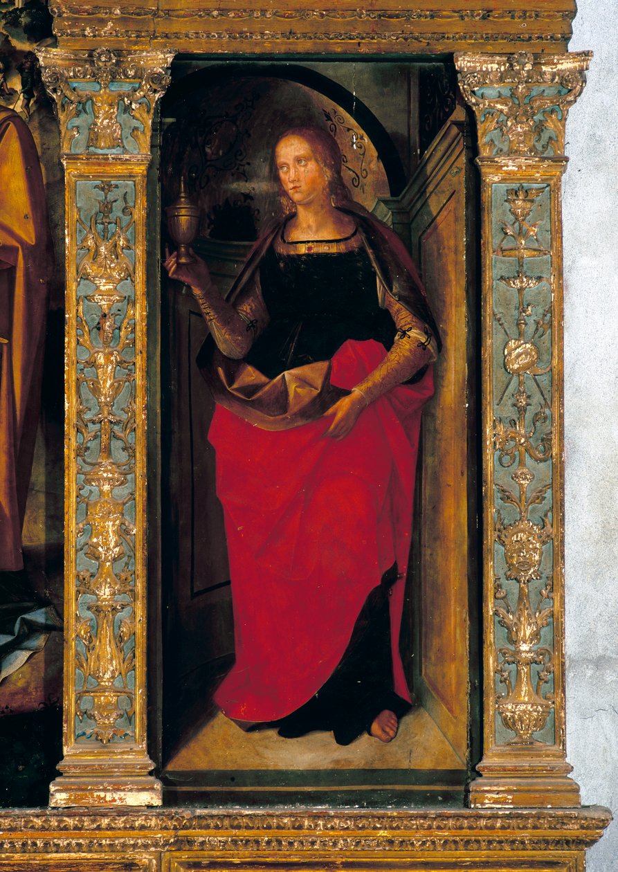 Polyptyykki syntymäkirjalla ja sivupaneeleissa pyhät Pietari, Paavali, Klemens ja Magdelena (Maarja Magdeleena) tekijältä Galeazzo and Aleni Tommaso fl.1505 15) Campi