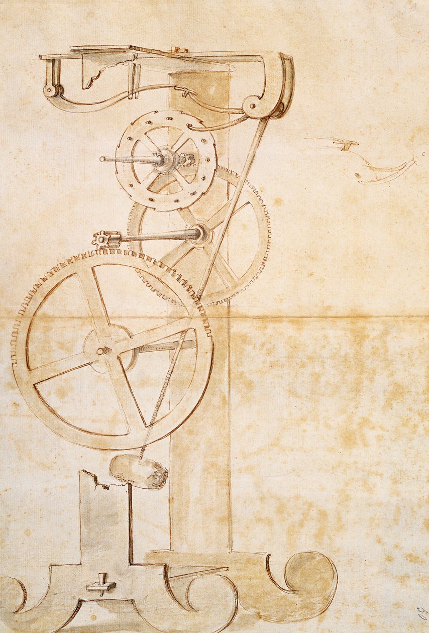 Piirustus Galileon heilurikellosta, Galileo Galilein (1564-1642) käsikirjoitus, 85 gal, f 50 r. tekijältä Galileo Galilei
