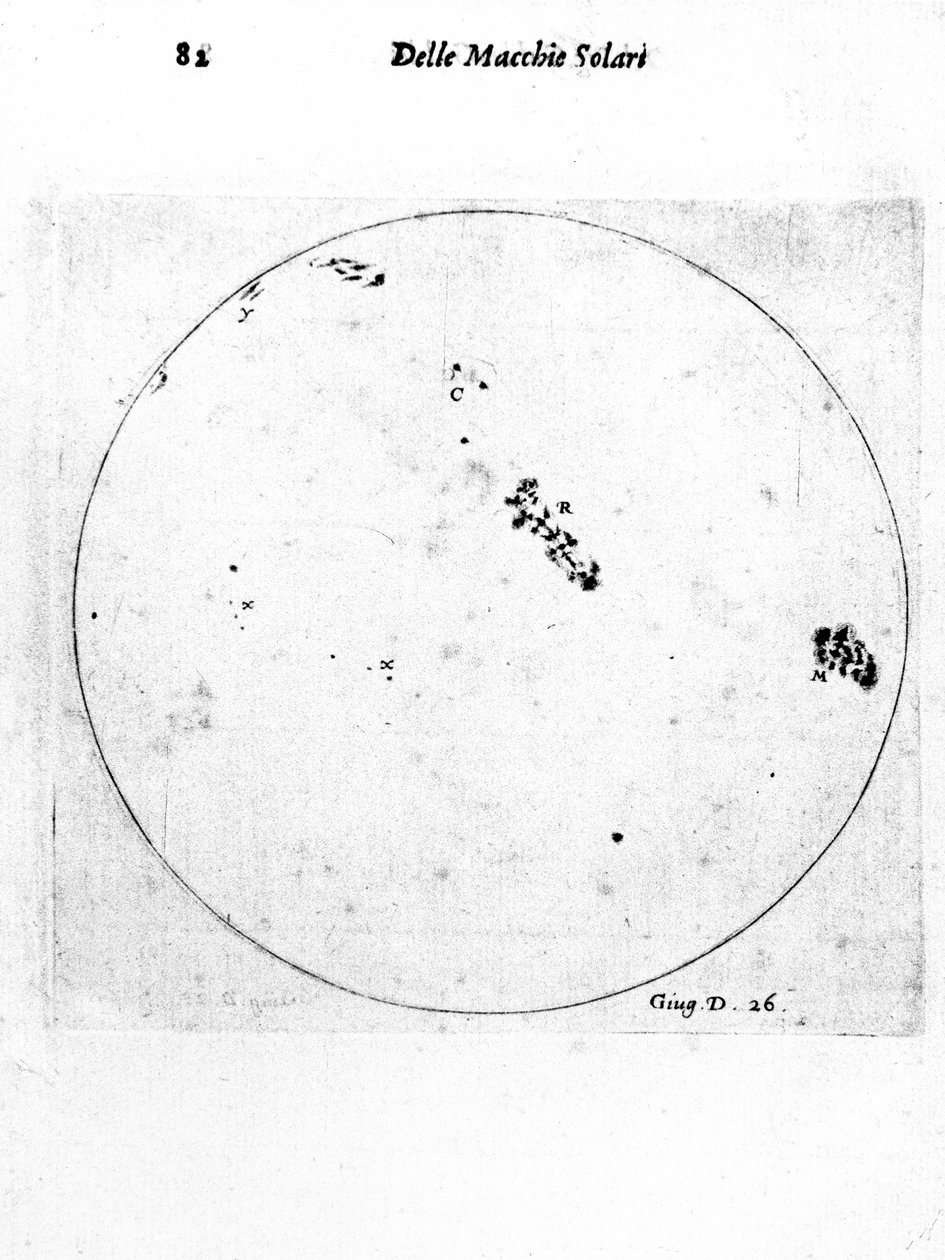 Galileon havainto auringonpilkkuista, 1613 tekijältä Galileo Galilei
