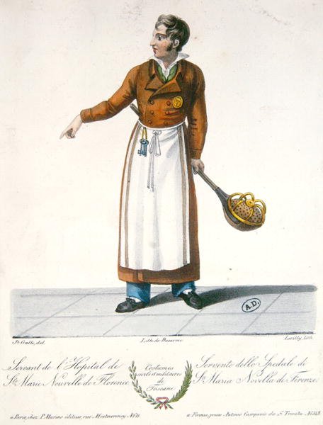 Palvelija Santa Maria Novella -sairaalassa Firenzessä, 1800-luvun alku (värilitho) tekijältä Galli (after)