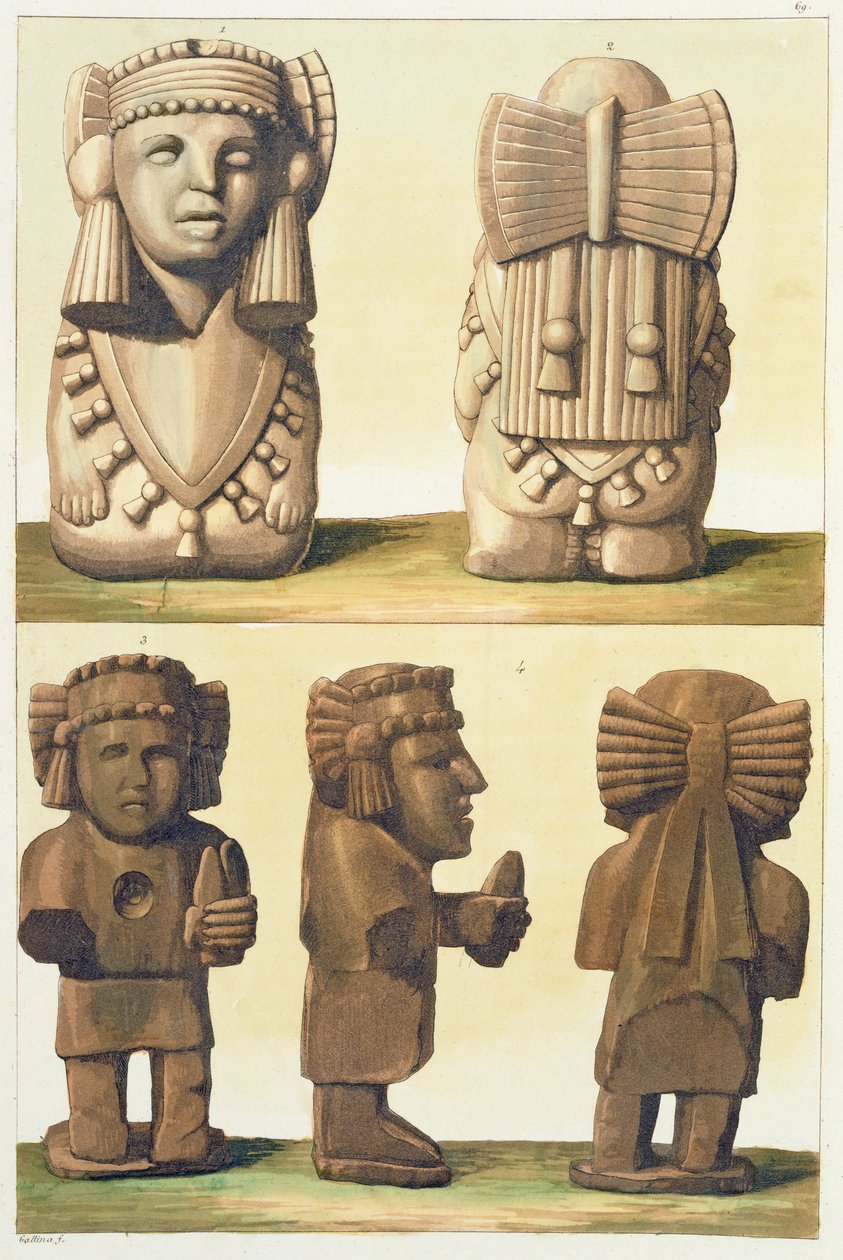 Aztec Idols, Meksiko (värilitografia) tekijältä Gallo Gallina