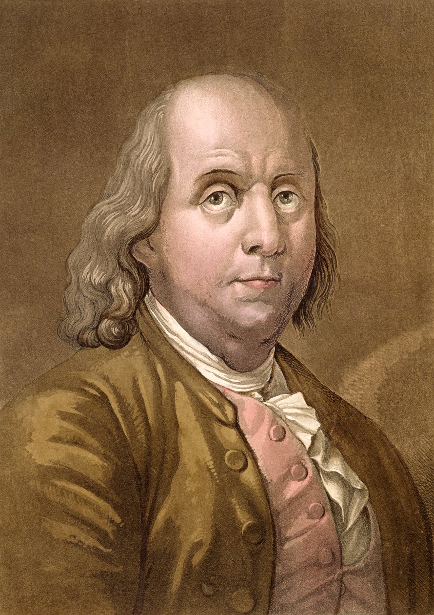 Muotokuva Benjamin Franklinista (1706-90), Jules Ferrarion "Le Costume Ancien et Moderne", n. 1820 tekijältä Gallo Gallina