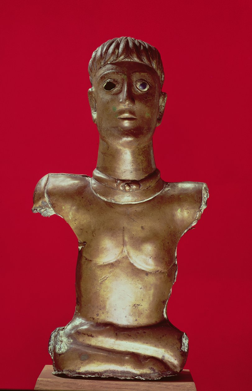 Vääntömomenttia käyttävän jumalan hahmo istuu jalat ristissä, Bournaysta (Essonne) (pronssi) tekijältä Gallo Roman