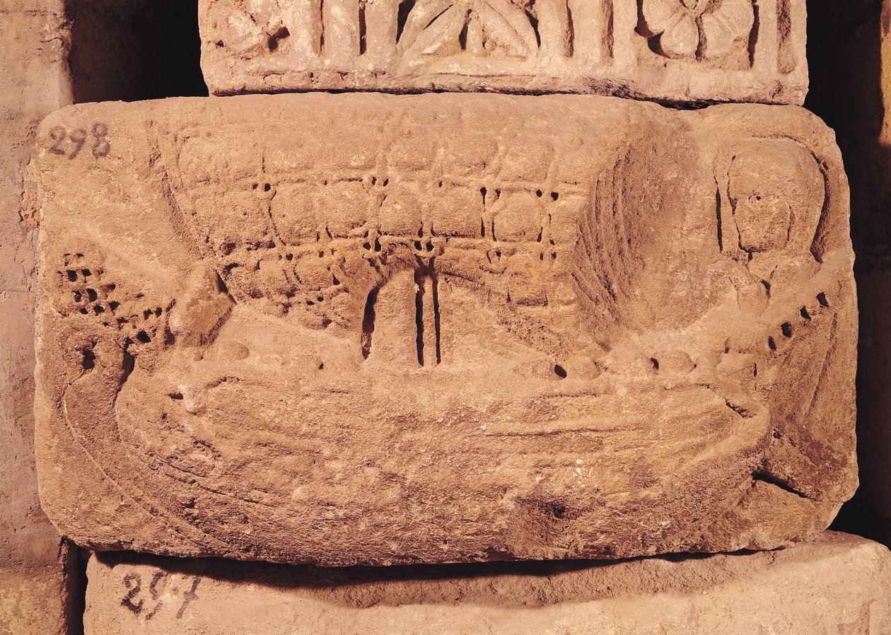 Kalastusvenettä kuvaava hautakivi tekijältä Gallo Roman