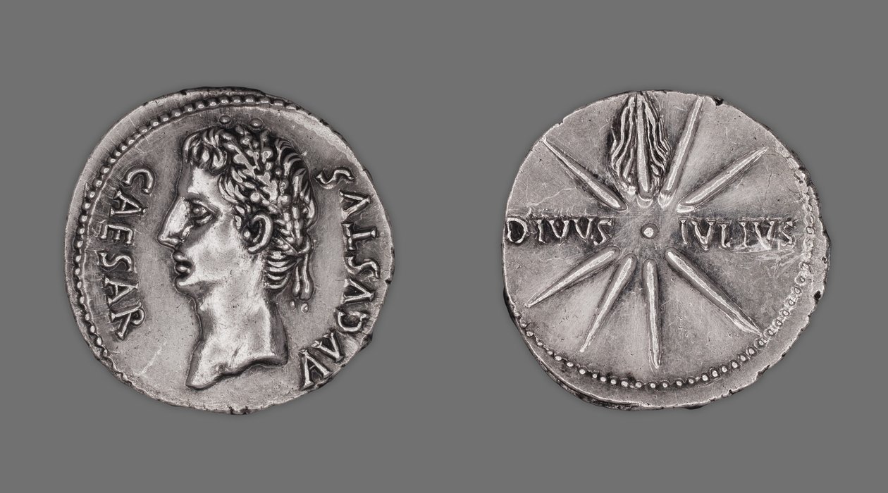 Denarius esittää keisari Augustusta 19-18 eKr tekijältä Gallo Roman