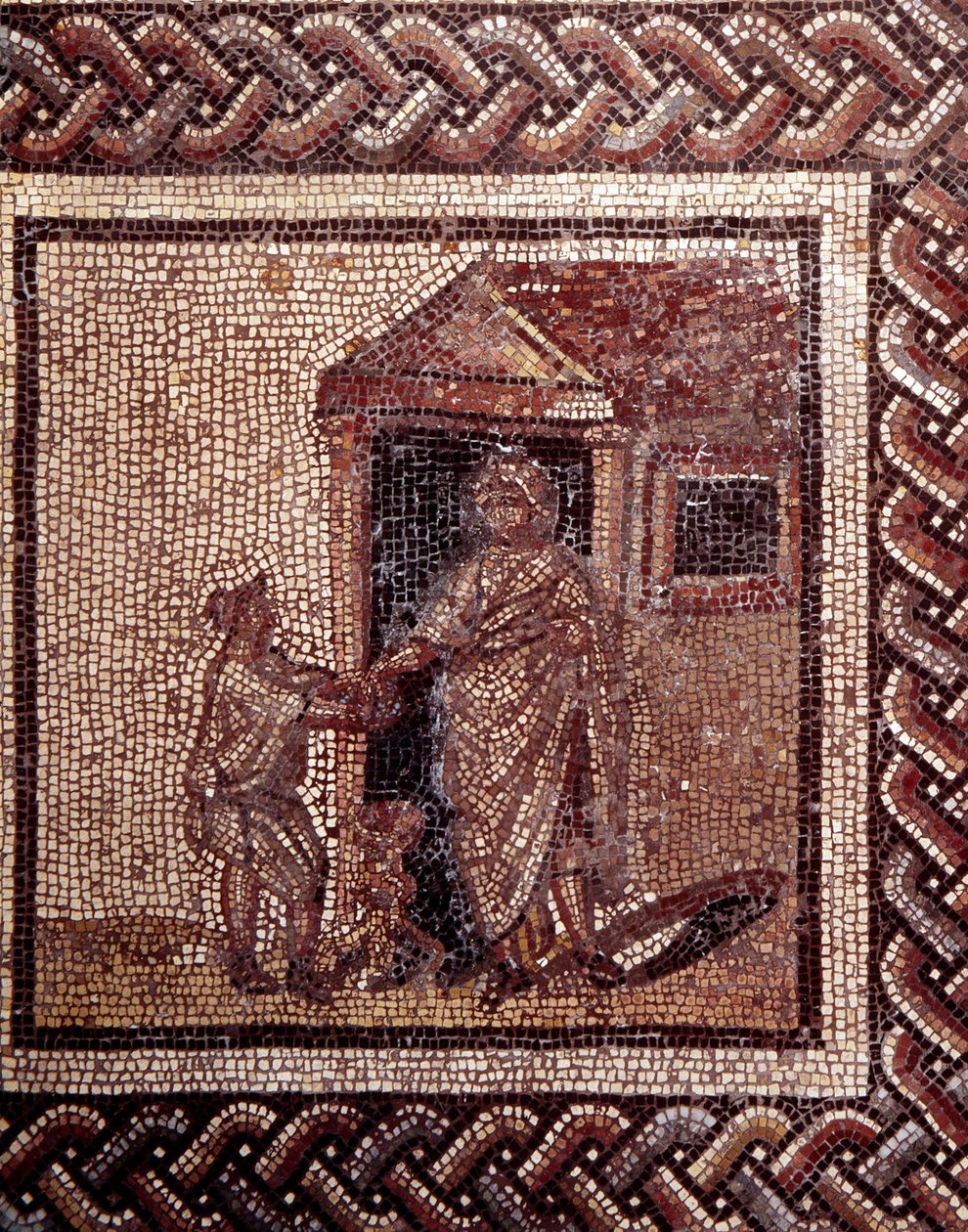 Gallo Roman Art: mosaiikkipäällyste, joka edustaa maalaismaista kalenteria. Juhlakohtaus. 2. vuosisadan loppu, 3. vuosisadan alku JC:n jälkeen. Saint-Romain-en-Galista (Rhône). Saint Germain en Laye, kansallinen arkeologinen museo tekijältä Gallo Roman