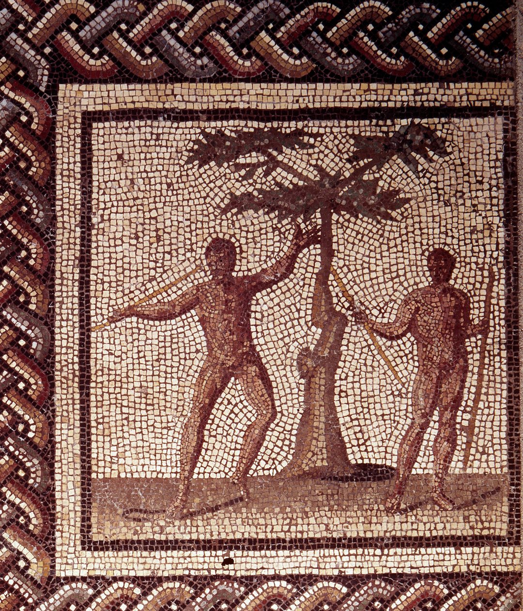 Gallo Roman Art: mosaiikkipäällyste, joka edustaa maalaismaista kalenteria. Reapers -festivaali. 2. vuosisadan loppu, 3. vuosisadan alku JC:n jälkeen. Saint-Romain-en-Galista (Rhône). Saint Germain en Laye, kansallinen arkeologinen museo tekijältä Gallo Roman