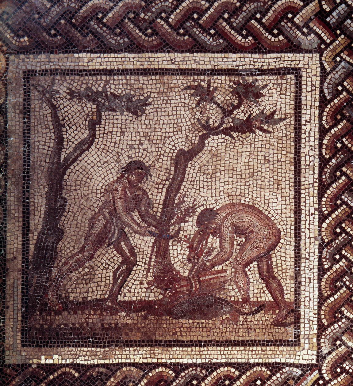 Gallo Roman Art: mosaiikkipäällyste, joka edustaa maalaismaista kalenteria. Olkikuilun kohtaus. 2. vuosisadan loppu, 3. vuosisadan alku JC:n jälkeen. Saint-Romain-en-Galista (Rhône). Saint Germain en Laye, kansallinen arkeologinen museo tekijältä Gallo Roman