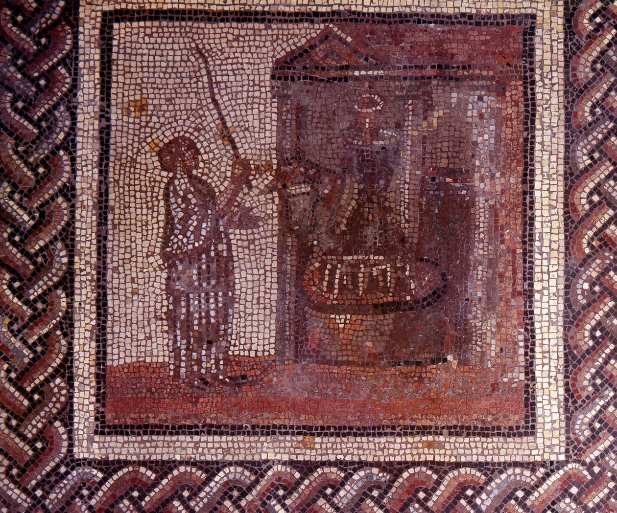 Gallo Roman Art: mosaiikkipäällyste, joka edustaa maalaismaista kalenteria. Työssä on hiomalaikka. 2. vuosisadan loppu, 3. vuosisadan alku JC:n jälkeen. Saint-Romain-en-Galista (Rhône). Saint Germain en Laye, kansallinen arkeologinen museo tekijältä Gallo Roman