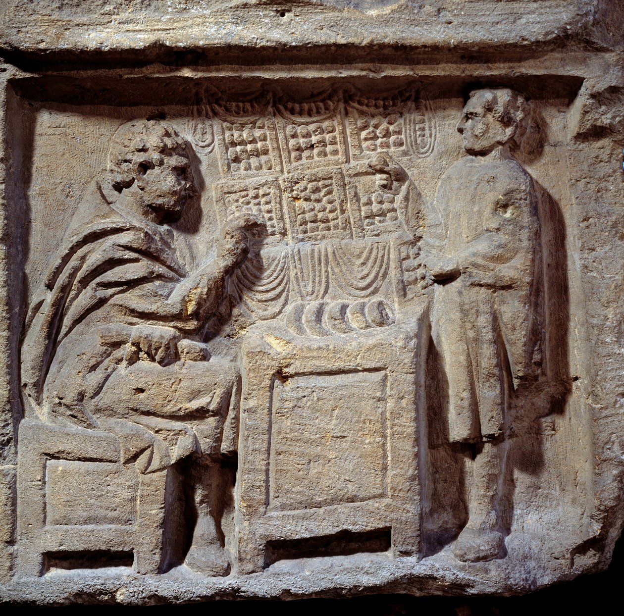 Art Gallo Romain: leipomo. Asiakas ostaa leipää leipurilta. Metz, Musee des Beaux Arts. tekijältä Gallo Roman Gallo Roman
