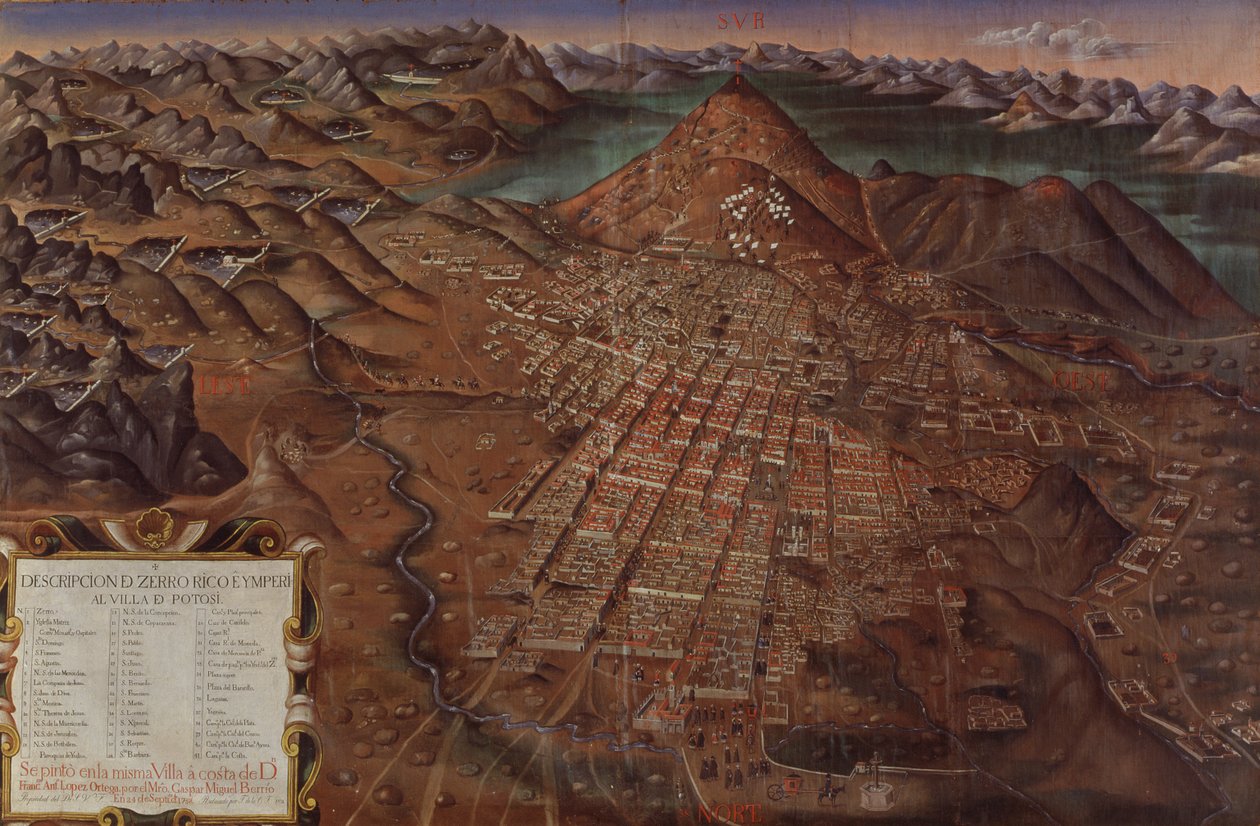 Kuvaus Cerro Ricosta ja Potosin keisarillisesta kunnasta, 1758 tekijältä Gaspar Miguel de Berrio
