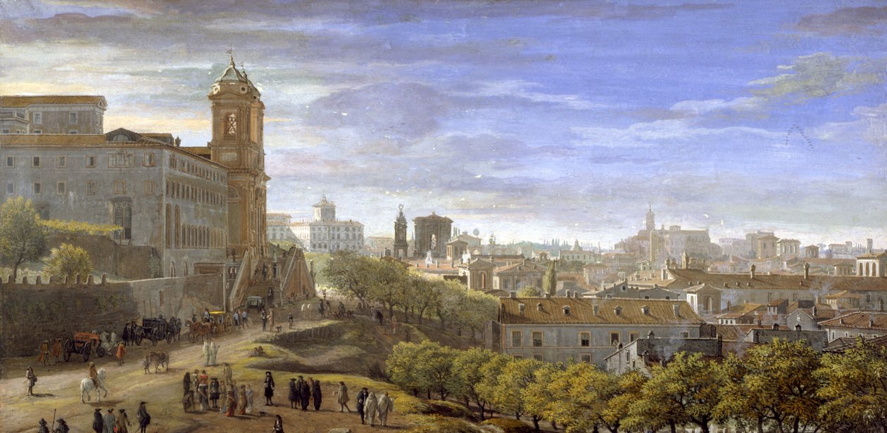 Trinità dei Monti, Rooma (tempera paperilla) tekijältä Gaspar van Wittel
