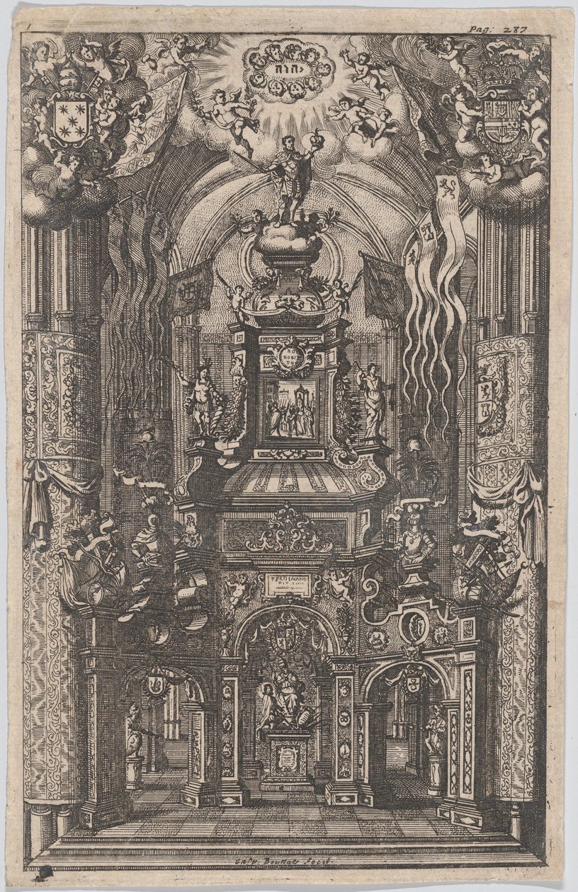 Katafalkki Ferdinandille, tuntemattomasta kirjasta, n. 1660-95. tekijältä Gaspar Bouttats