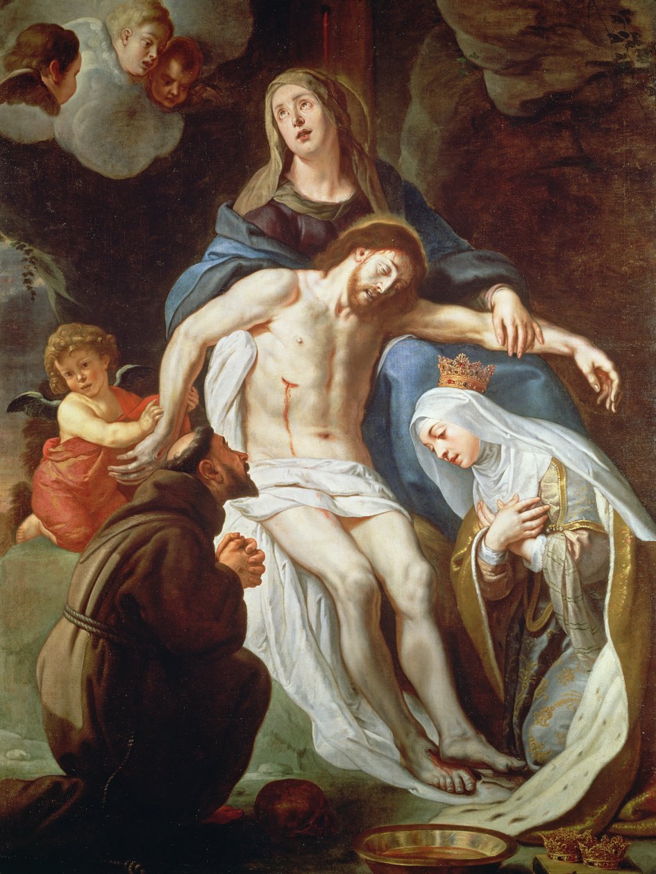 Pieta Pyhän Franciscus Assisilaisen (n. 1181-1226) ja Unkarin Pyhän Elisabetin (1207-31) kanssa tekijältä Gaspar De Crayer