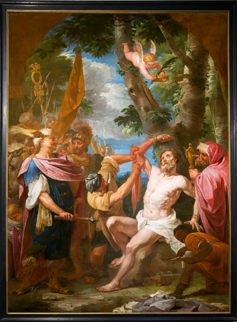Seurakuntakirkko (Sint-Bartholomeuskerk). Sisustus. Maalaus. Pyhän Bartolomeuksen marttyyri. Gaspar De Craeyer tai J Van der Heyde (?). tekijältä Gaspar De Crayer