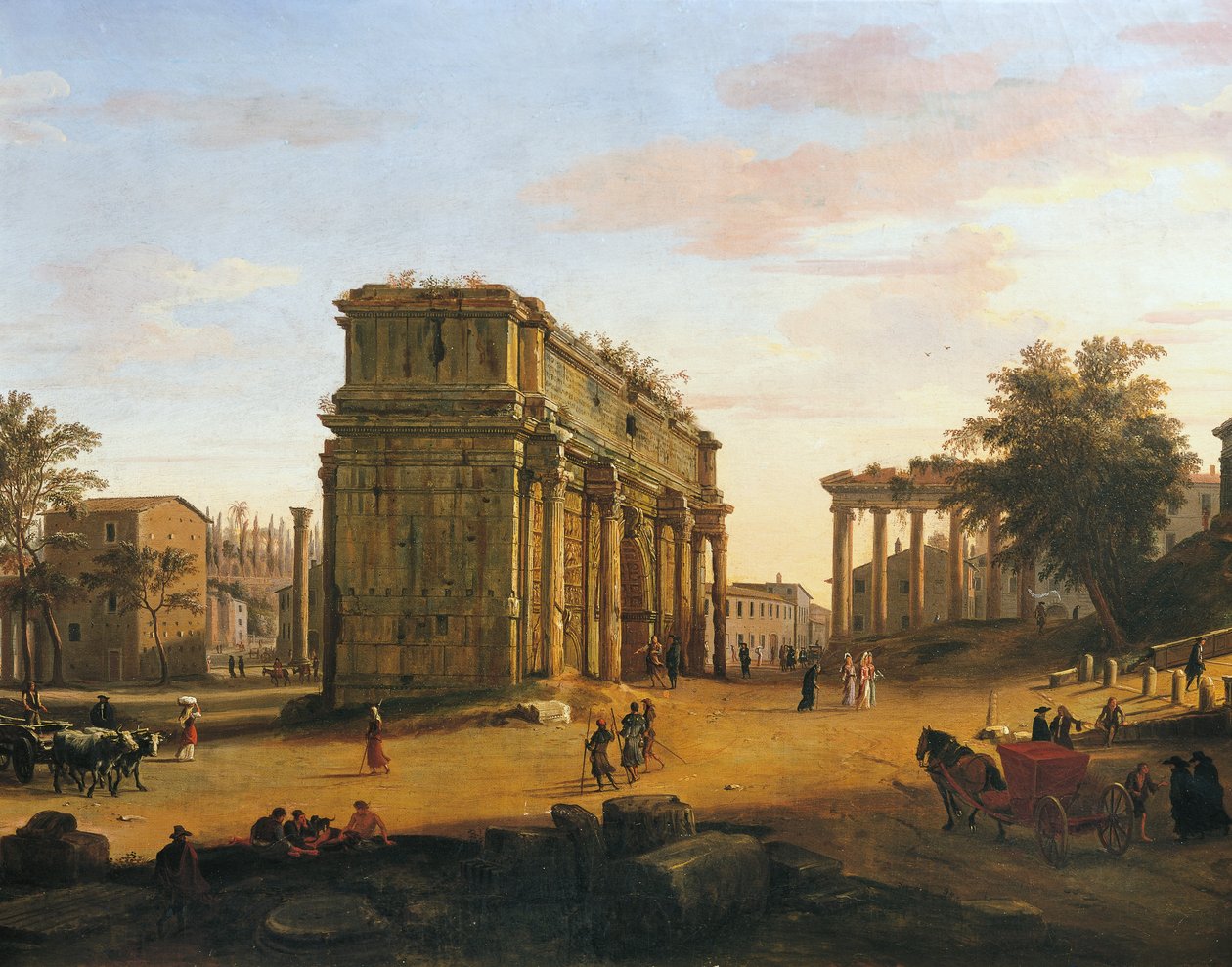 Septimius Severuksen kaari Roomassa, Gaspar van Wittel (1652 tai 1653-1736), öljy paneelille, 565 x 9056 cm, Yksityiskohta tekijältä Gaspar van Wittel