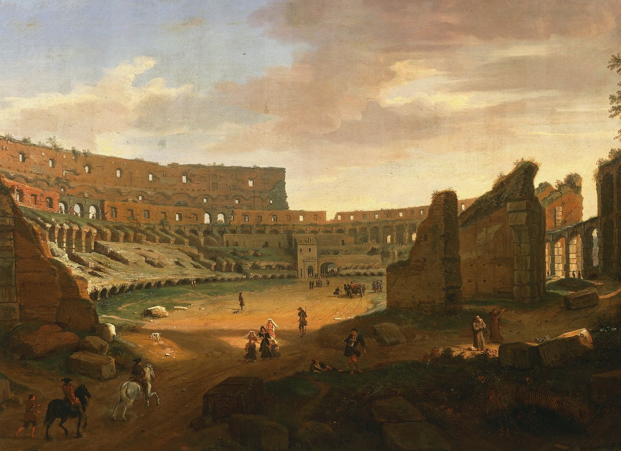 Colosseumin sisustus, Gaspar van Wittel (1652 tai 1653-1736), öljy kankaalle, yksityiskohta tekijältä Gaspar van Wittel