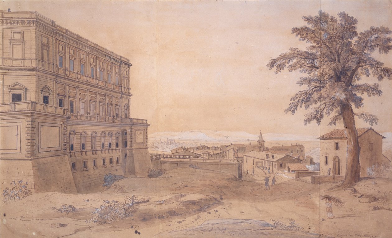 Palazzo Farnese Caprarolassa (muste ja pesu paperille) tekijältä Gaspar van Wittel