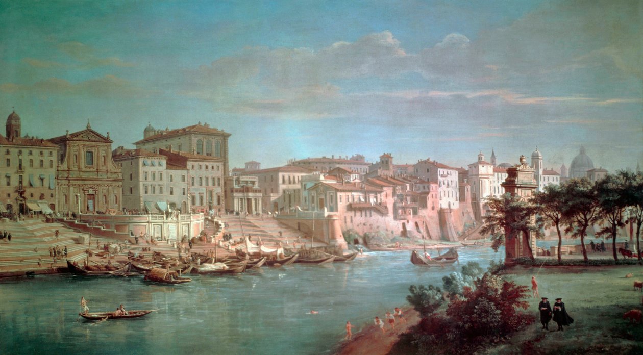 Gaspar van Wittel (1652 tai 1653-1736) Tiberistä Porto di Ripettaan tekijältä Gaspar van Wittel