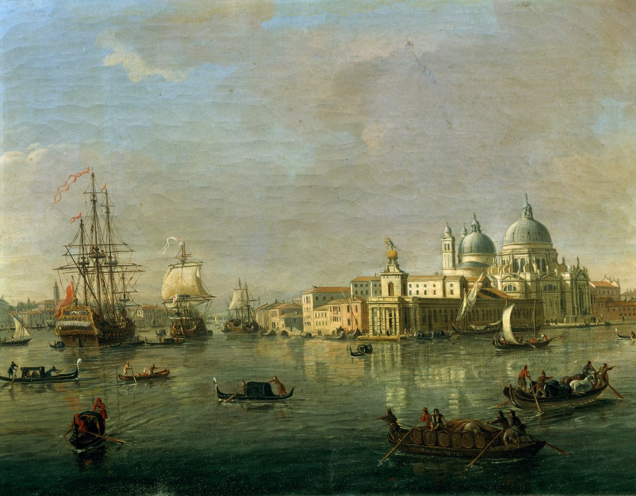 Näkymä Venetsiaan Giudeccalla ja tullitalolla, Gaspar van Wittel (1652 tai 1653-1736), öljy kankaalle, 27x42 cm, yksityiskohta tekijältä Gaspar van Wittel