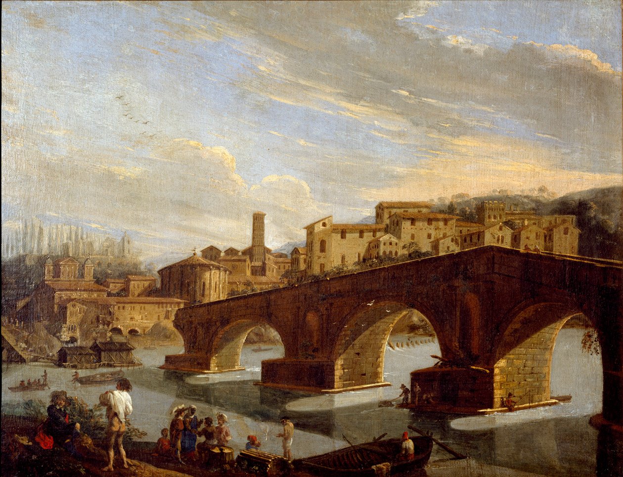 Näkymä Tiberistä murtosillan tasolla Roomassa Gaspare Vanvitellin maalaus (Gaspar van Wittel, Caspar Van Vitelli) (1653-1736) Koko 39,5x51 cm Milano, Galleria d