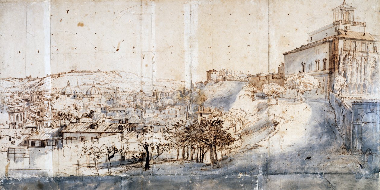 Villa Medici Roomassa (kynä ja akvarelli paperille) tekijältä Gaspar van Wittel