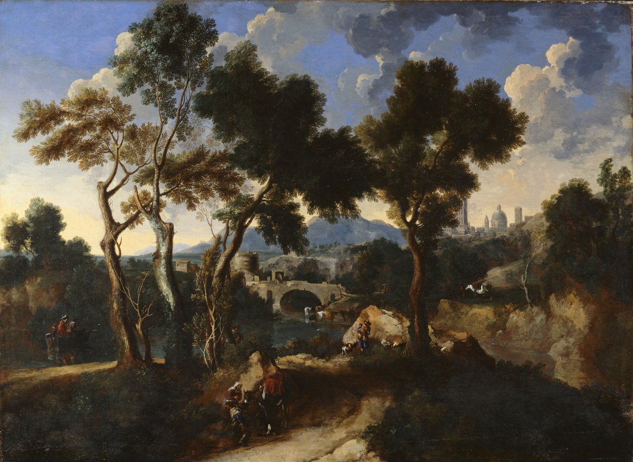 Maisema kyläläisten kanssa, n. 1640 tekijältä Gaspard and Miel, Jan van Dughet
