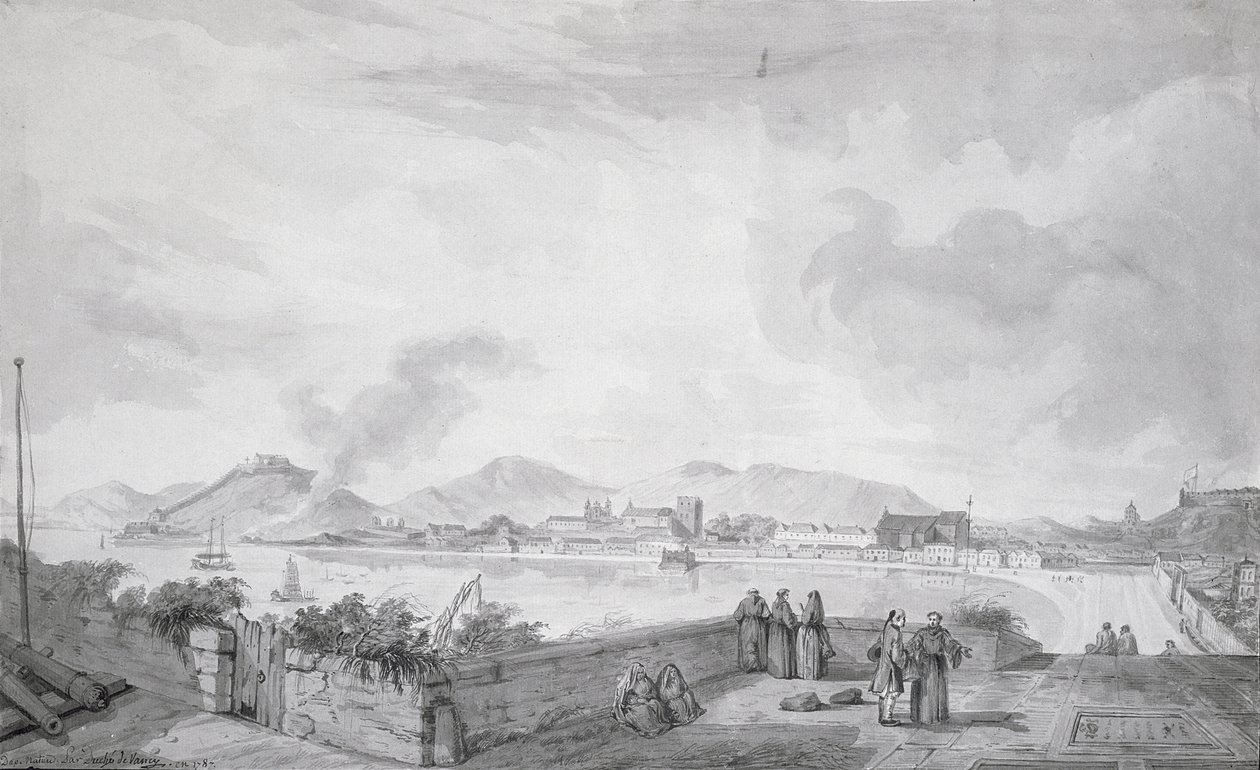 Näkymä Macaosta, 1787 (wc ja muste paperille) tekijältä Gaspard Duche de Vancy