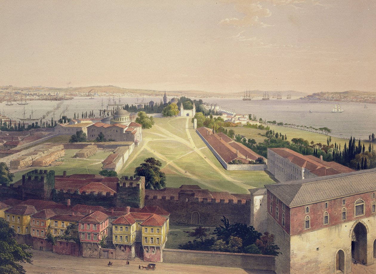 Panorama Konstantinopolista, levy 22 "Aya Sofia Constantinopolista", kaivertanut Louis Haghe (1806-85) 1852 tekijältä Gaspard Fossati