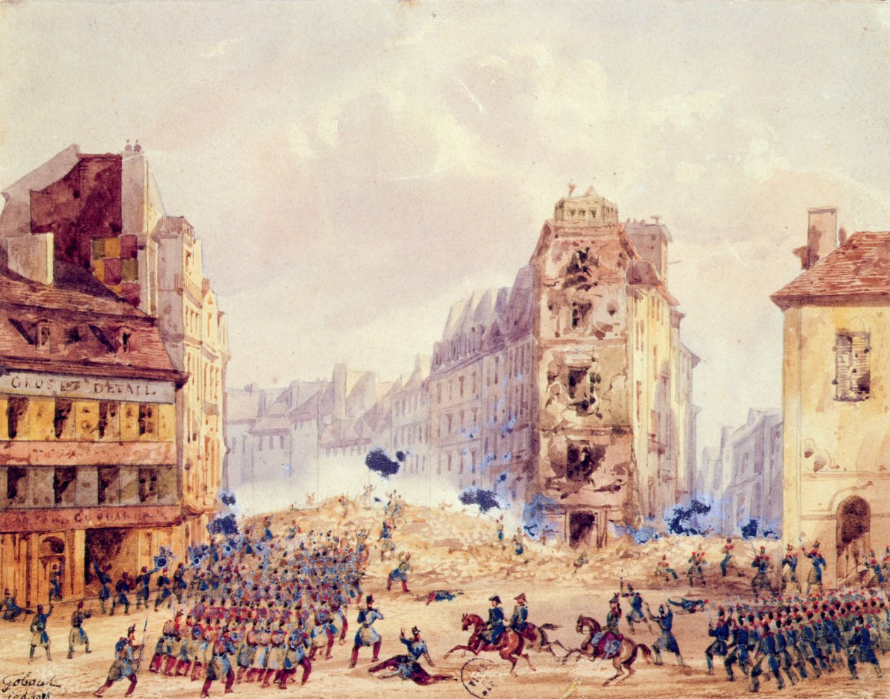 Barrikadi Faubourg Saint-Antoinen ja kenraali Negrierin kuolema, 25. kesäkuuta 1848 tekijältä Gaspard Gobaut