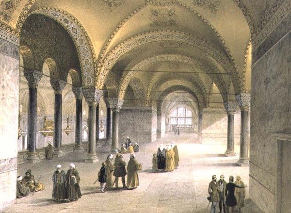 Hagia Sofia, levy 13: gallerian keskus, kaiverrus Louis Haghe (1806-85), julkaistu 1852 (litho) tekijältä Gaspard (after) Fossati