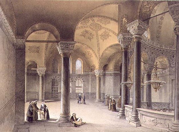 Haghia Sophia, levy 14: Itämainen galleria, kaiverrus Louis Haghe (1806-85), julkaistu 1852 (litho) tekijältä Gaspard (after) Fossati