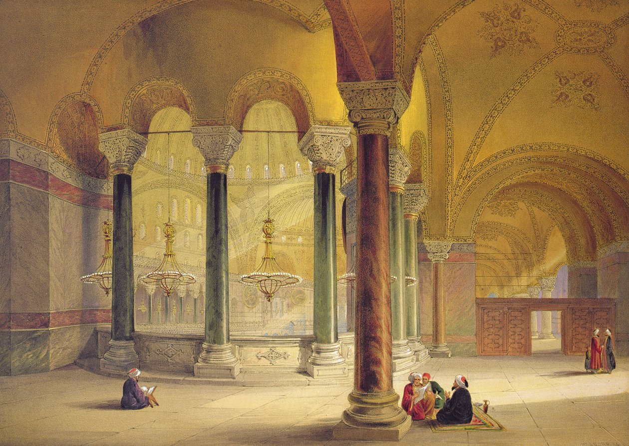 Hagia Sophia, levy 11: Meme-galleria lounaiskulmassa, kaiverrettu Louis Haghe (1806-85), julkaistu 1852 tekijältä Gaspard Fossati