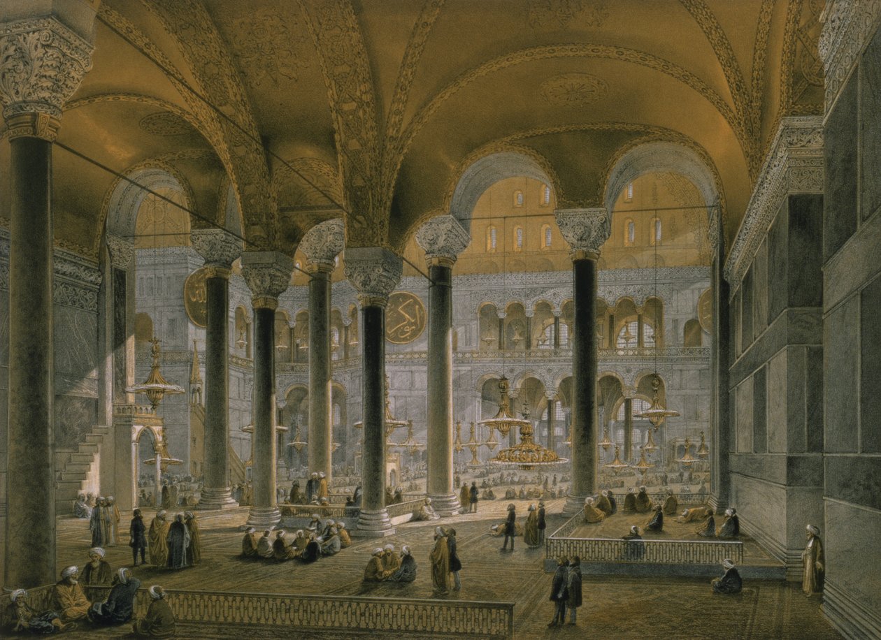 Haghia Sophia, levy 6: pohjoinen keskilaiva, kaivertaja Louis Haghe (1806-85), julkaistu 1852. tekijältä Gaspard Fossati