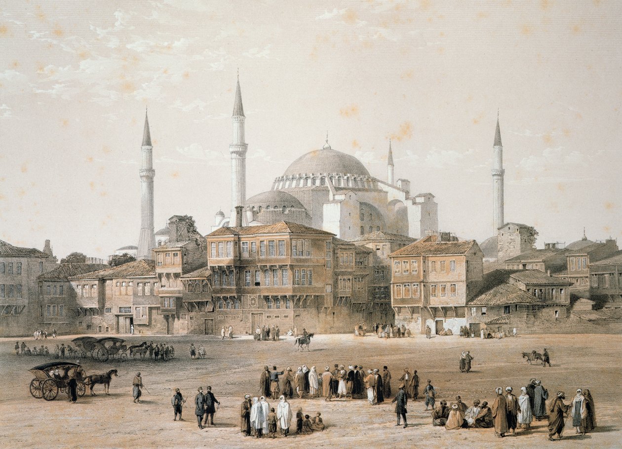 Hagia Sofia (levy 25) ennen restaurointia, kaiverrettu Louis Haghe (1806-85), julkaistu 1852 tekijältä Gaspard Fossati