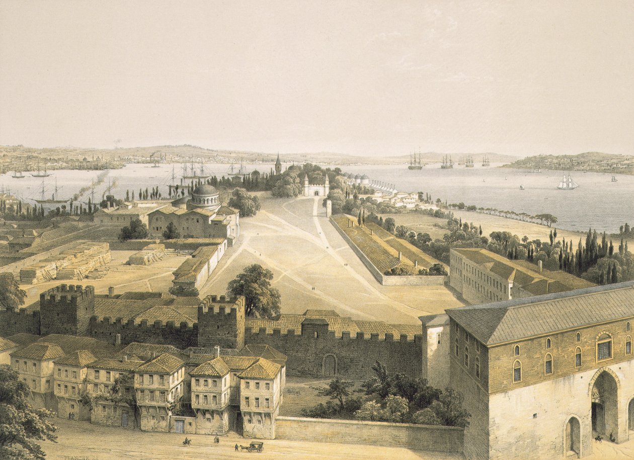 Panoraama Konstantinopolista, levy 22 "Aya Sofia, Konstantinopoli", kaiverrus Louis Haghe (1806-85) 1852 tekijältä Gaspard Fossati