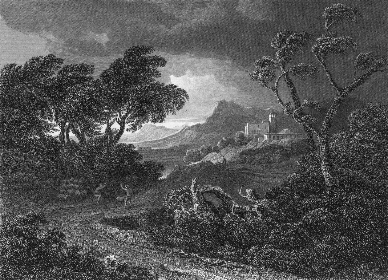 Maamyrsky (kaiverrus) tekijältä Gaspard Poussin (after) Dughet
