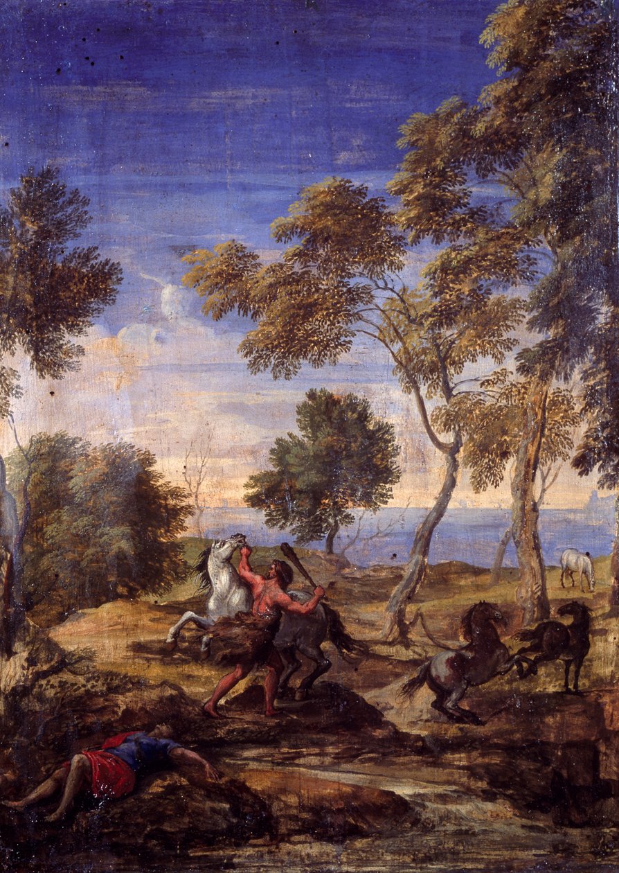 Kentaurien taistelu maaseudulla (öljy kankaalle) tekijältä Gaspard Poussin (school of) Dughet