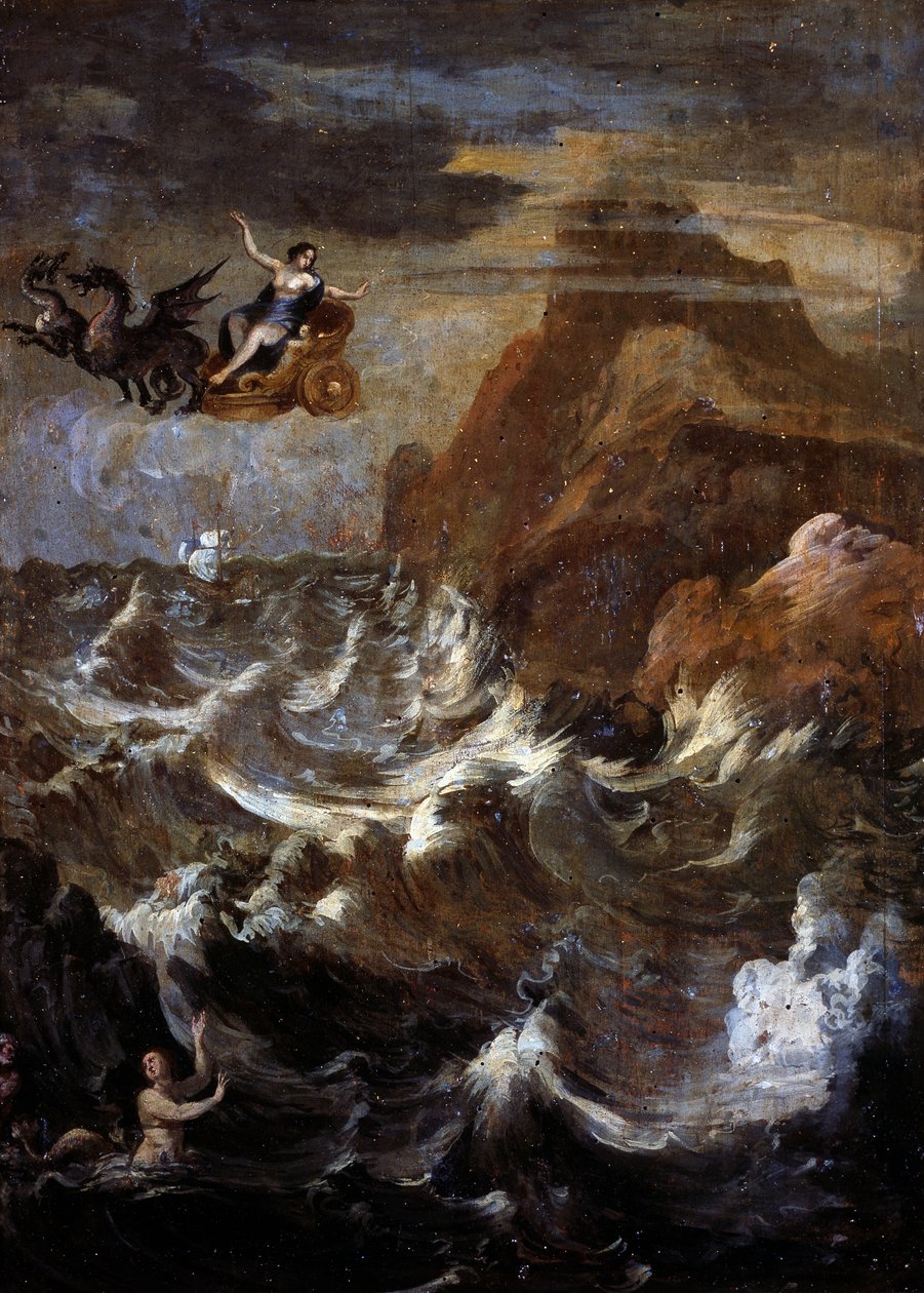 Maaseutu myrskyssä (öljy paneelissa) tekijältä Gaspard Poussin (school of) Dughet