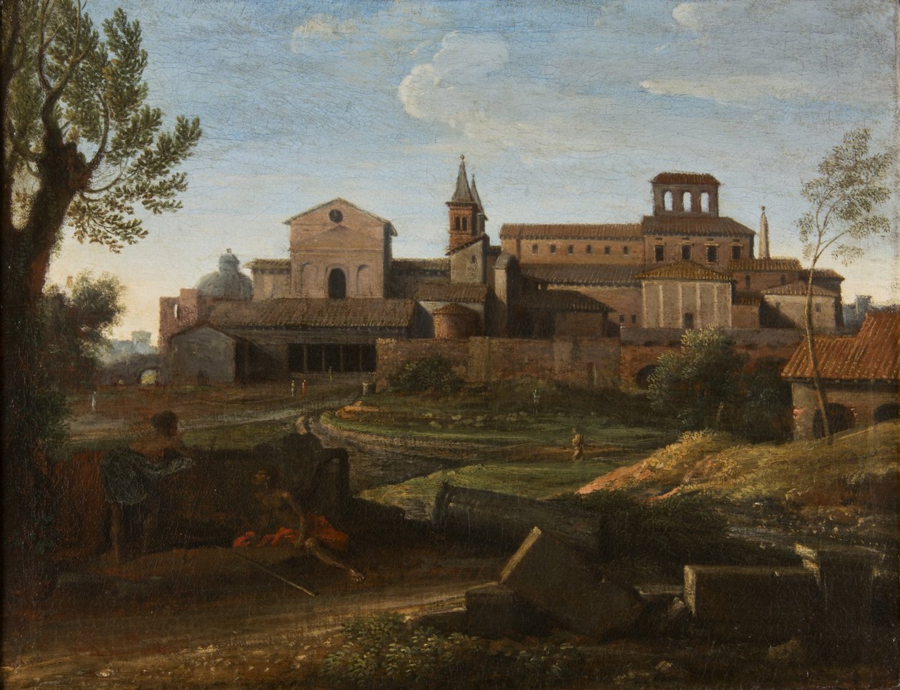 Italialainen maisema näköalalla Saint Giovanniin Lateranossa, n. 1672-75 (öljy kankaalle) tekijältä Gaspard Poussin Dughet