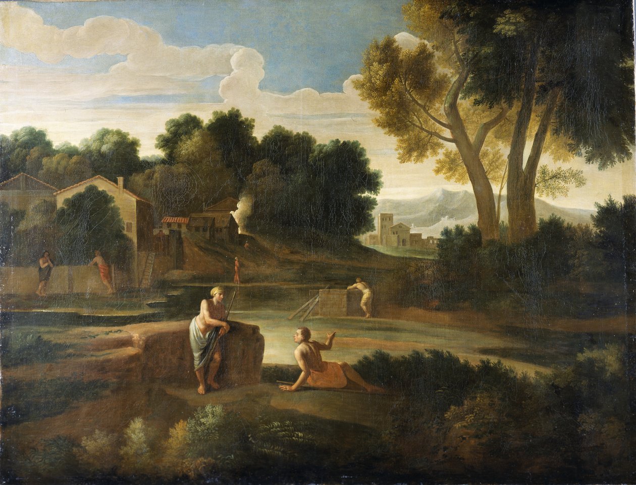 Klassinen maisema hahmoilla (öljy kankaalle) tekijältä Gaspard Poussin Dughet