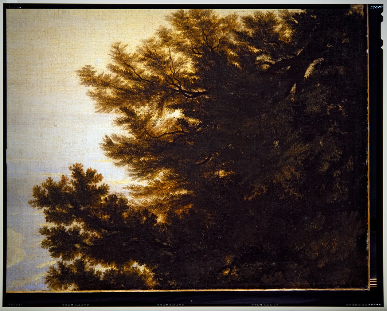 Italialainen pastoraalinen maisema, yksityiskohta, päivätty tekijältä Gaspard Poussin Dughet